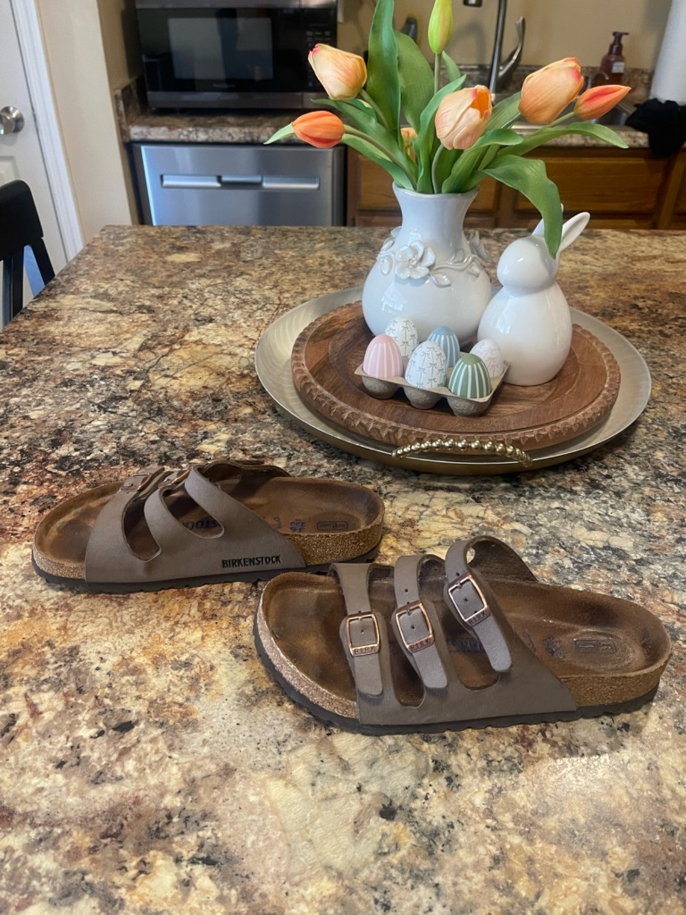 Birkenstock Brown Triple-Strap Suede Slide Sandals - Picture 2 of 6